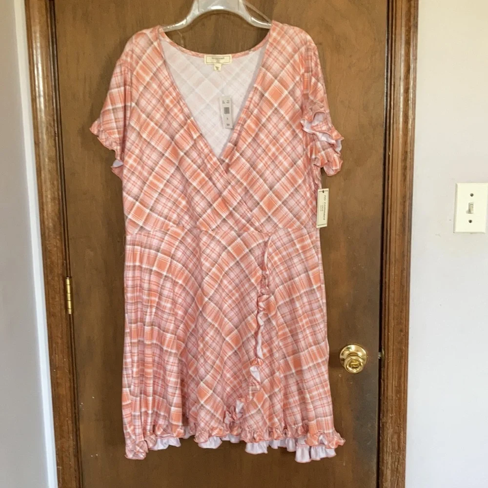 plaid print ruffle detail faux wrap dress w stretch 2X jrs - Picture 7 of 17